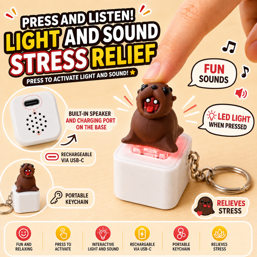 Rechargeable Sea Lion Stress Relief Keychain with Light & Sound