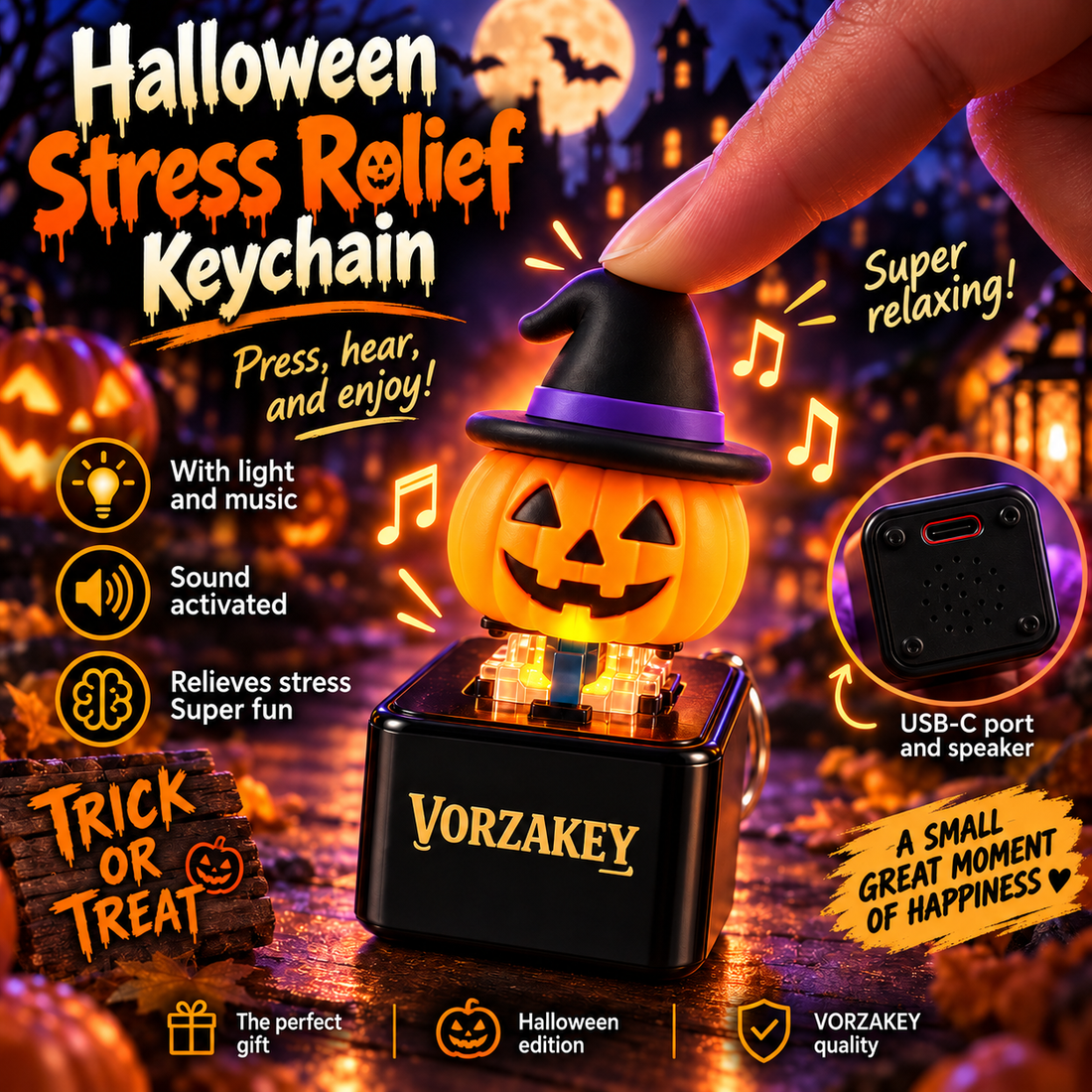 Halloween pumpkin fidget keychain presented as an October birthday gift