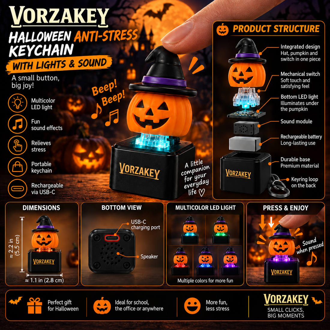 Halloween pumpkin keychain with light and sound for a small raffle prize
