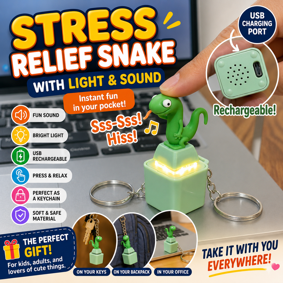 Lizard Stress Relief Keychain – Light & Sound Button, USB Rechargeable Fidget Toy