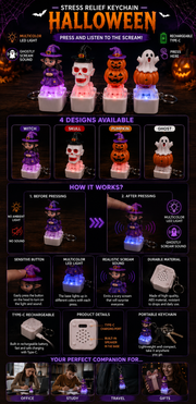 Halloween fidget keychain collection showing multiple spooky designs and features