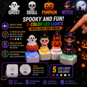Four Halloween fidget keychain designs with rechargeable light and sound