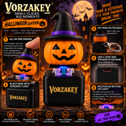 Halloween pumpkin stress relief keychain shown from multiple angles