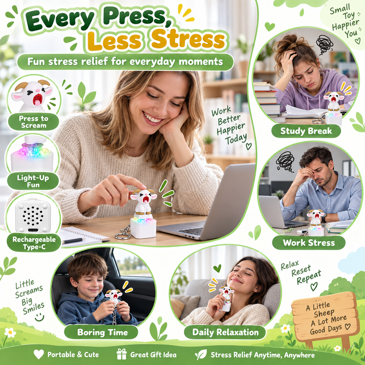 Sheep stress relief fidget keychain for work and everyday use