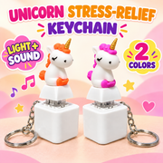 Orange and pink rechargeable unicorn fidget keychains with light and sound