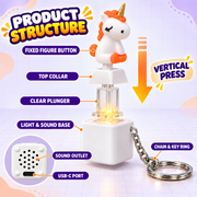 Unicorn fidget keychain product structure with press button and rechargeable base