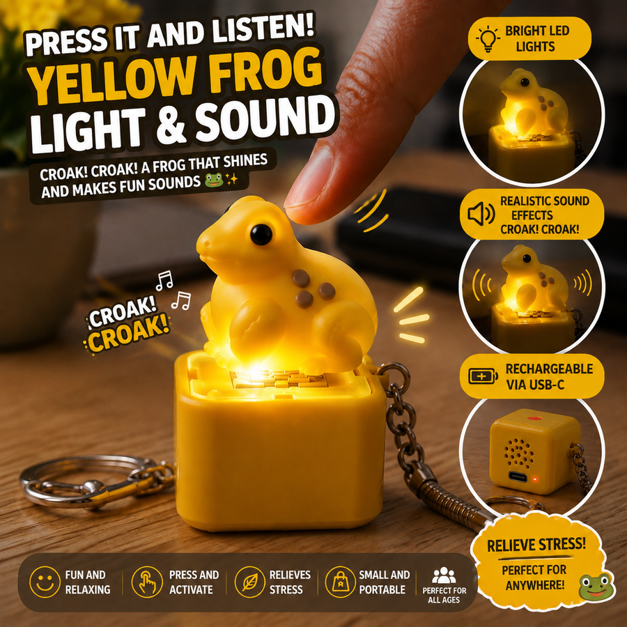 Rechargeable Yellow Frog Fidget Keychain with Light & Sound