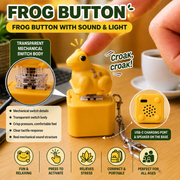 Pressing yellow frog fidget keychain to activate croak sound and LED light